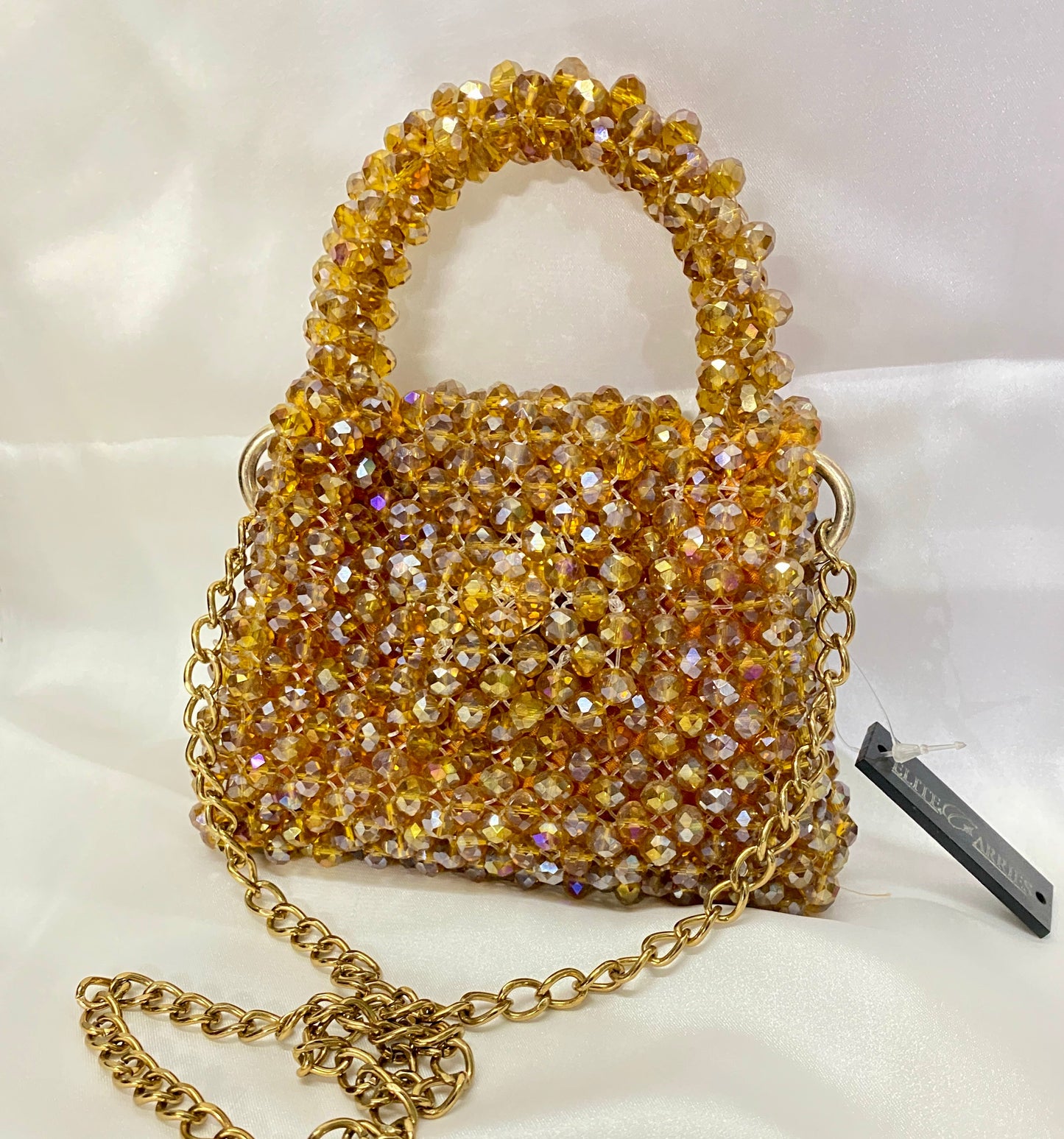 Celesté golden crystal clutch – royal evening purse handcrafted in Pakistan