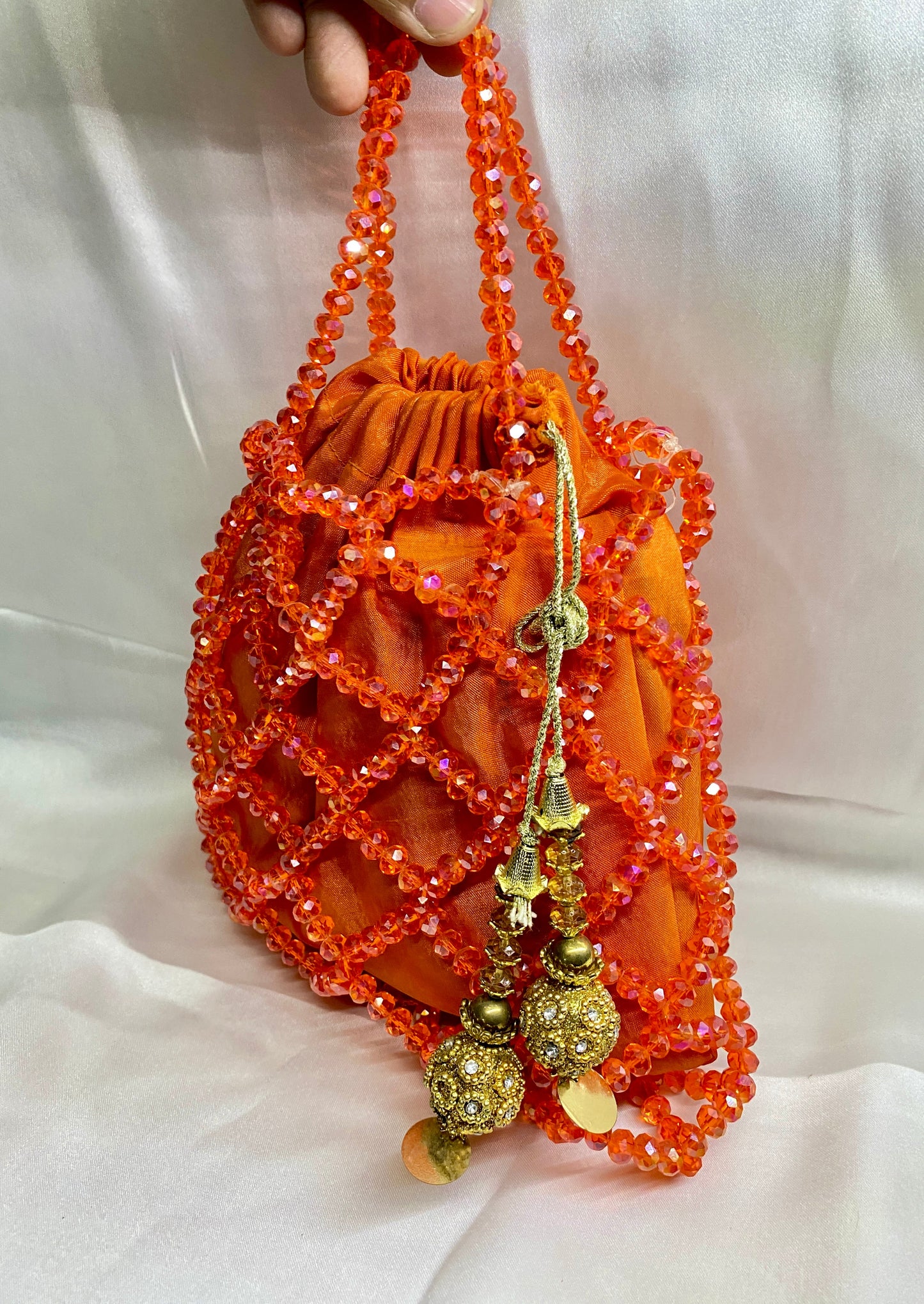 Close-up of Noor Potli beaded drawstring handle