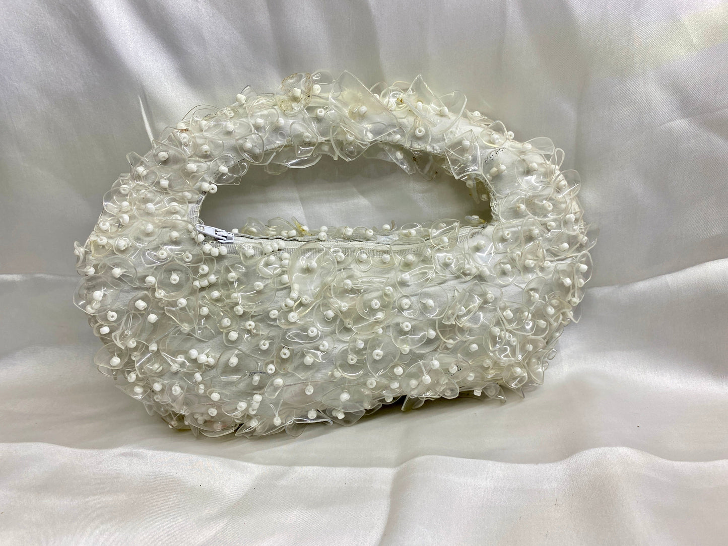Elegant bridal crystal bag in white – side angle