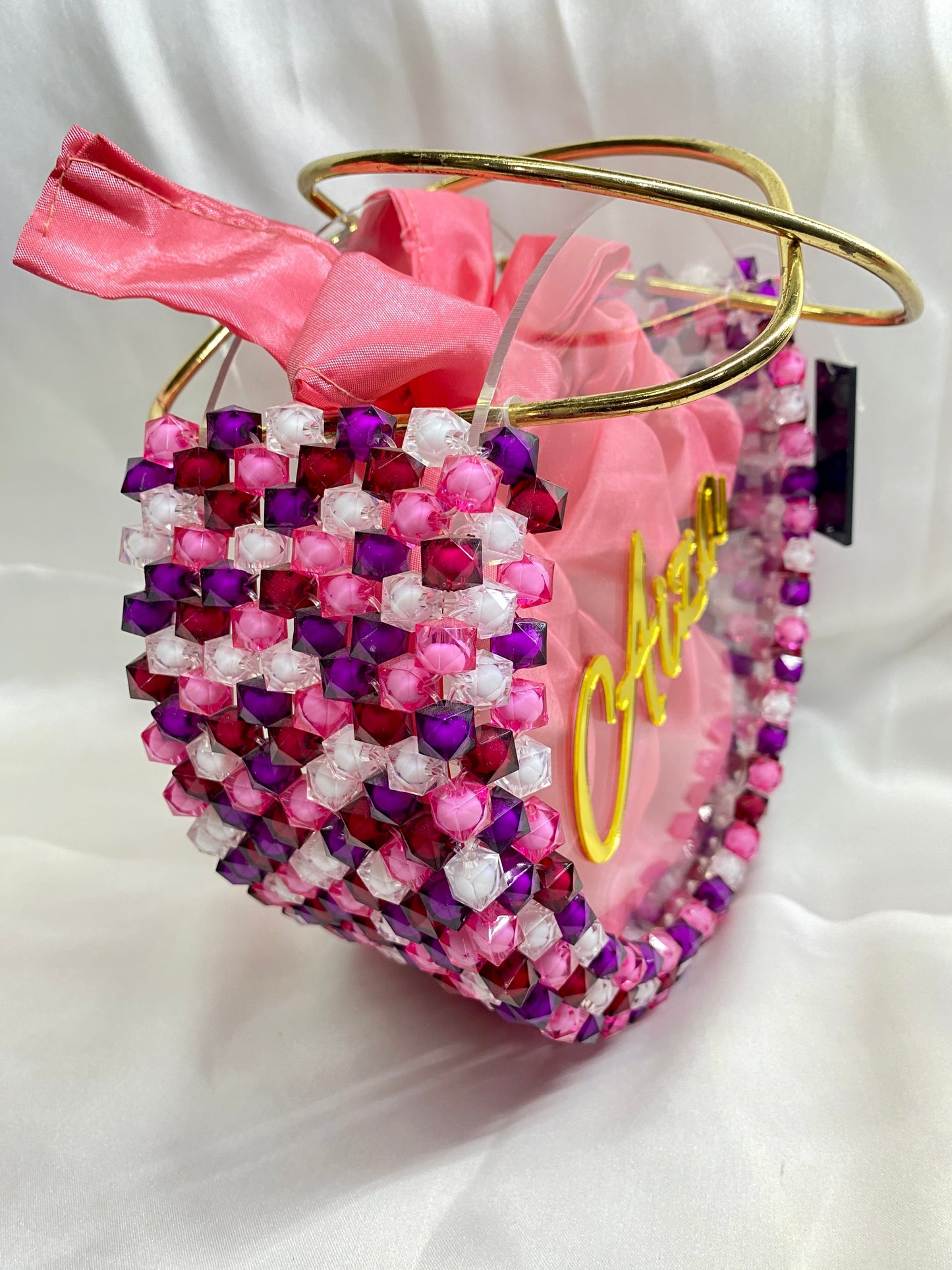 Close-up of round beaded wedding clutch – handcrafted style