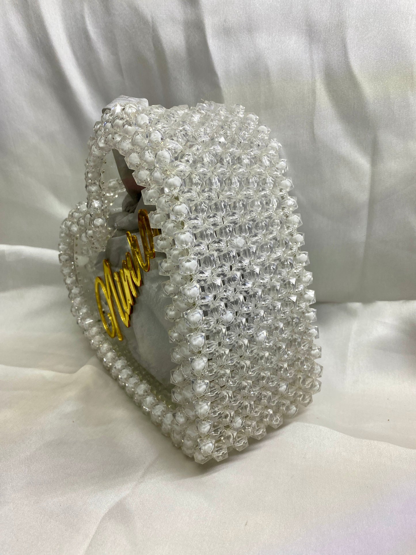Close-up of crystal beadwork – Ethereal Love handmade luxury clutch