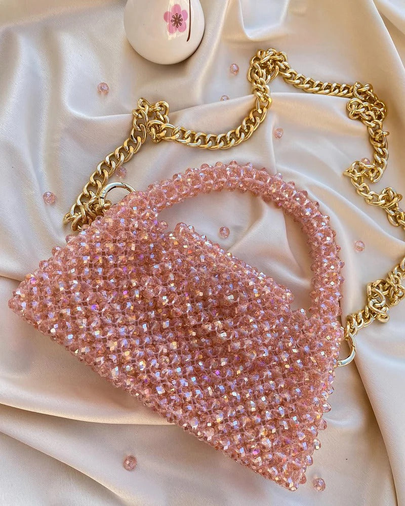 Zeenat Crystal Luxe Clutch – Pink – Soft Tone Handmade Gift Clutch – Elite Carries