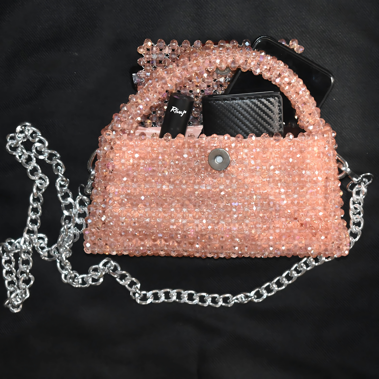 Elite Carries Peach Pink Crystal Bag – The Ideal Party Accessory for Any Occasion