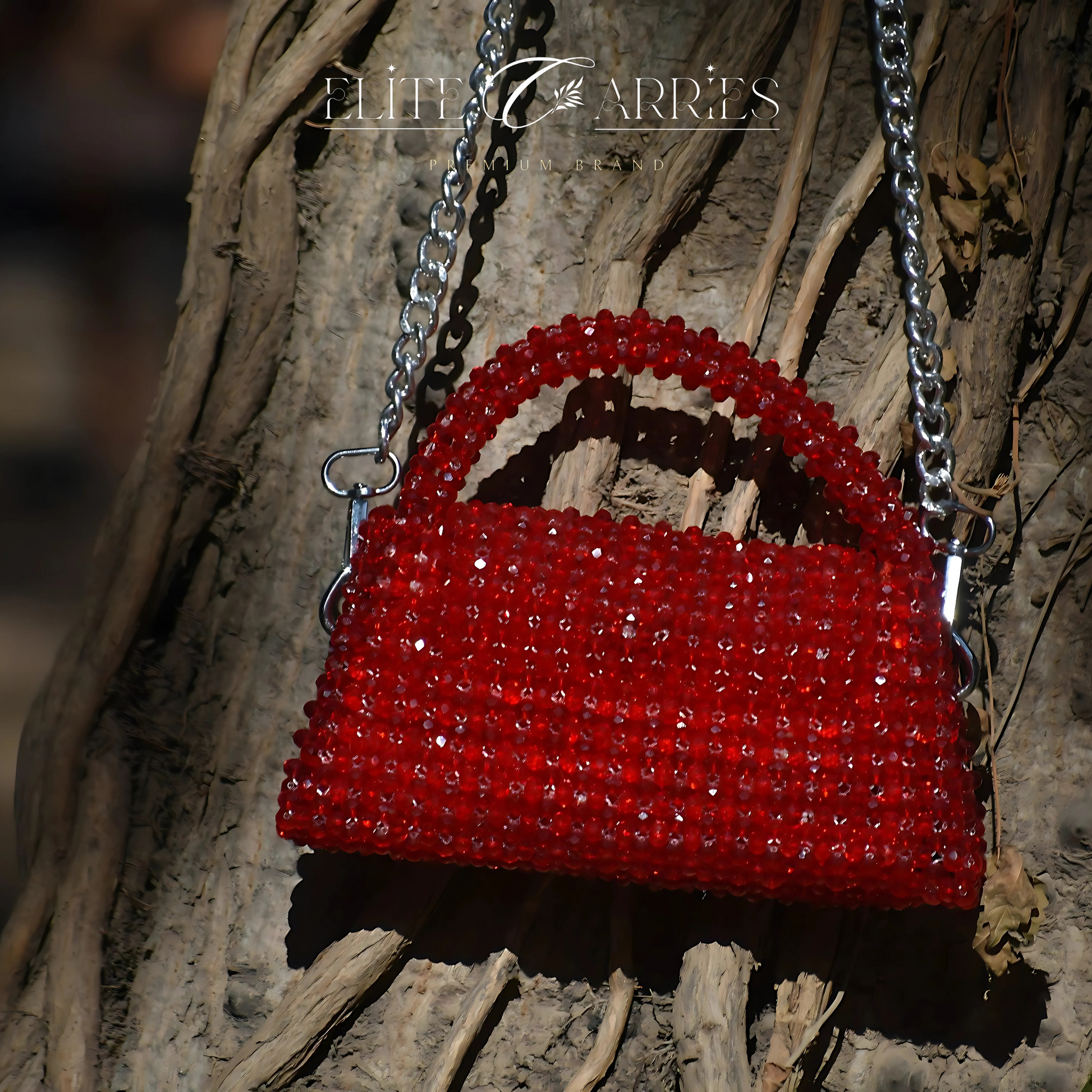 Elite Carries Red Crystal Handcrafted Bag – Elegant Design, Crossbody Chain, Ideal for Parties, and Stylish Outfits