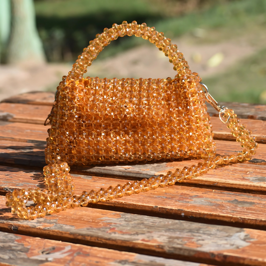 Elite Carries Stunning Light Golden Crystal Handmade Bag – Elegant Design for Weddings, Parties, and Special Occasions