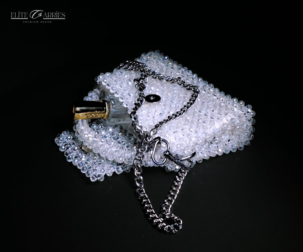 Zeenat Crystal Luxe Clutch – White – Bridal Shower Purse – Handmade in Pakistan