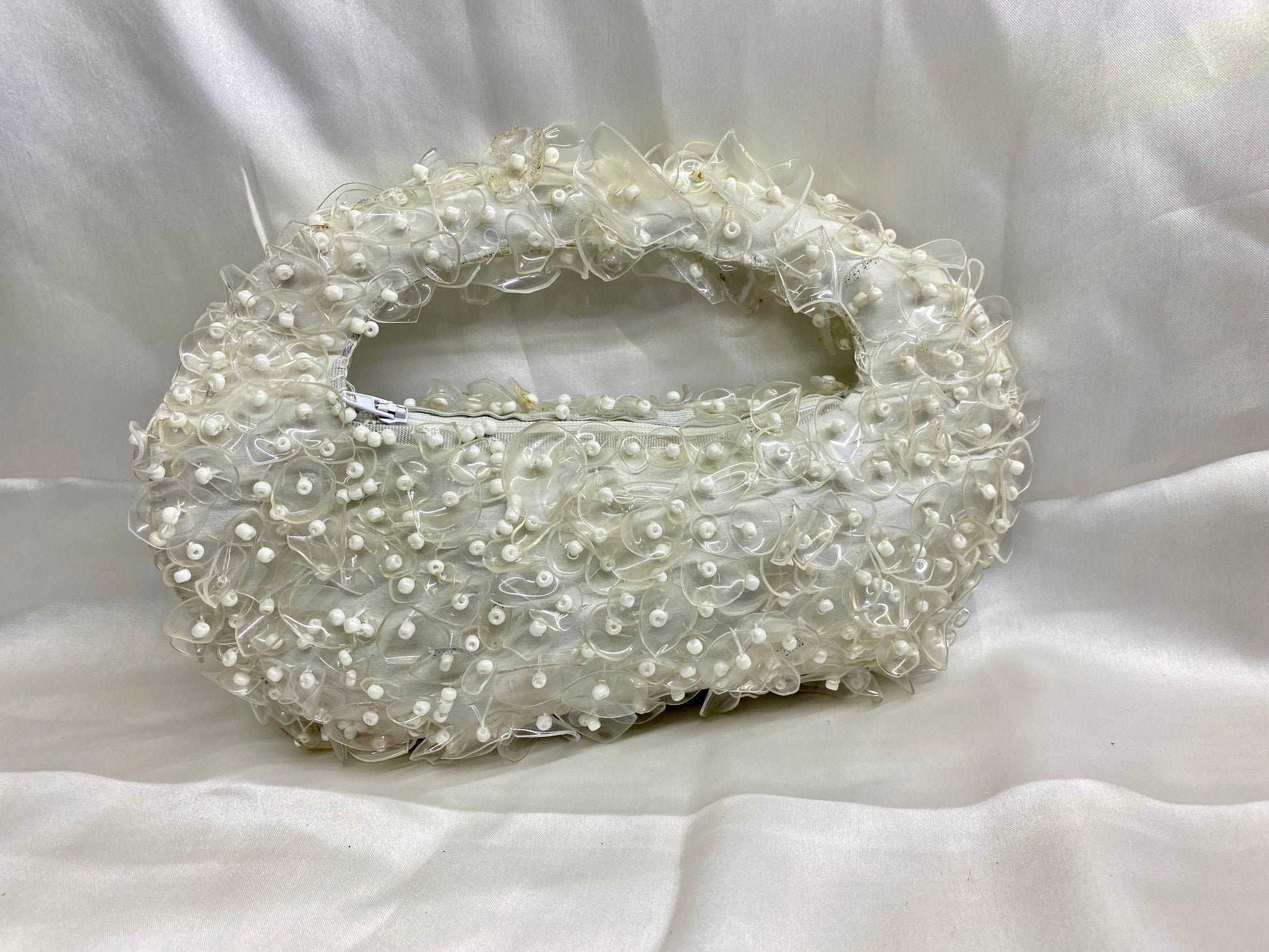 Elegant bridal crystal bag in white – side angle