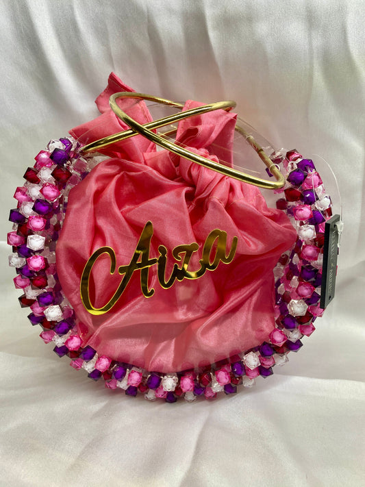 Bridal round clutch with crystal beading – Round Vogue