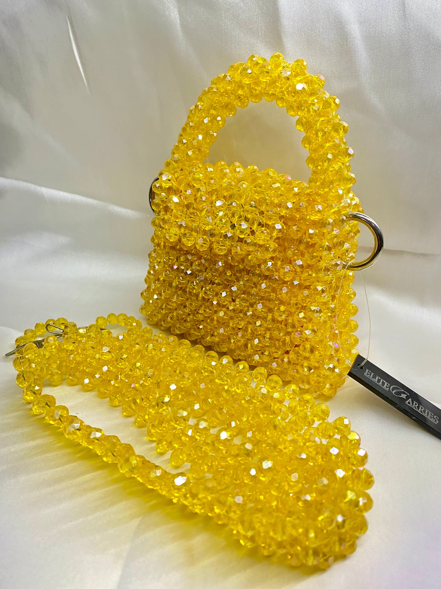 Celesté yellow-green crystal clutch – handmade festive bag