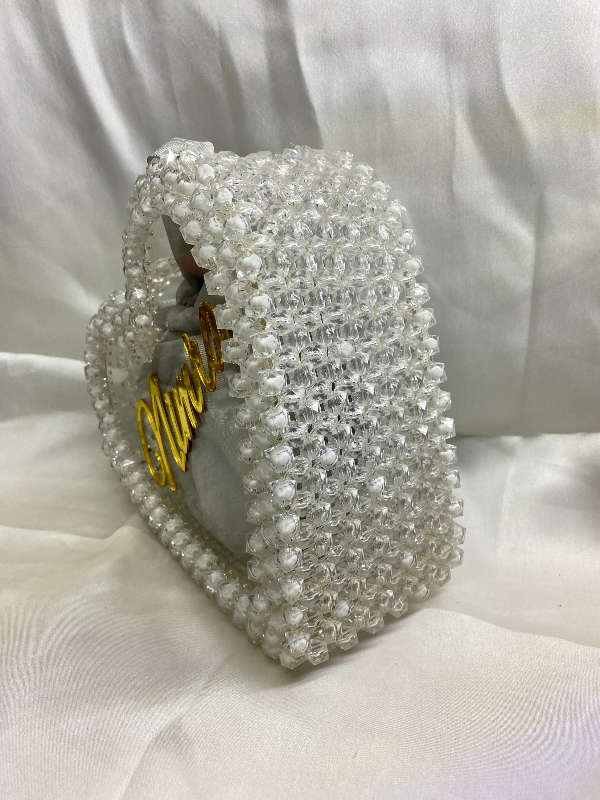 Close-up of crystal beadwork – Ethereal Love handmade luxury clutch