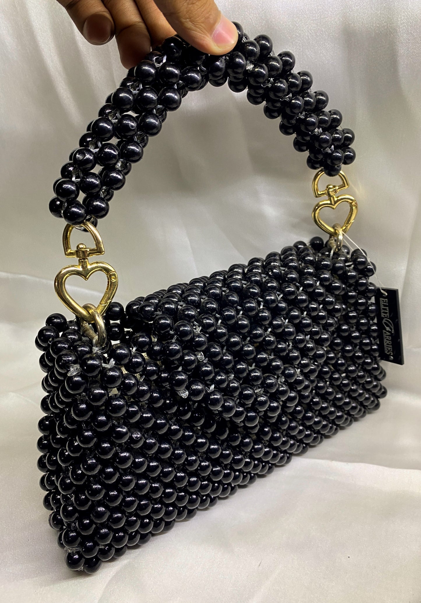 Pearl Noir clutch – handmade pearl beaded bridal bag by Elite Carries