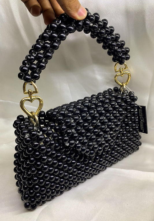 Pearl Noir clutch – handmade pearl beaded bridal bag by Elite Carries