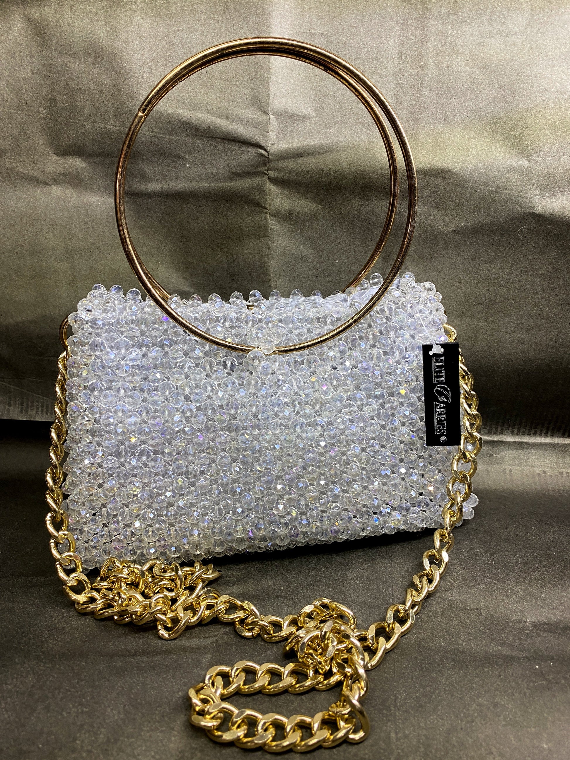 "Blush Luxe Tote – handmade crystal beaded shoulder bag – Elite Carries"