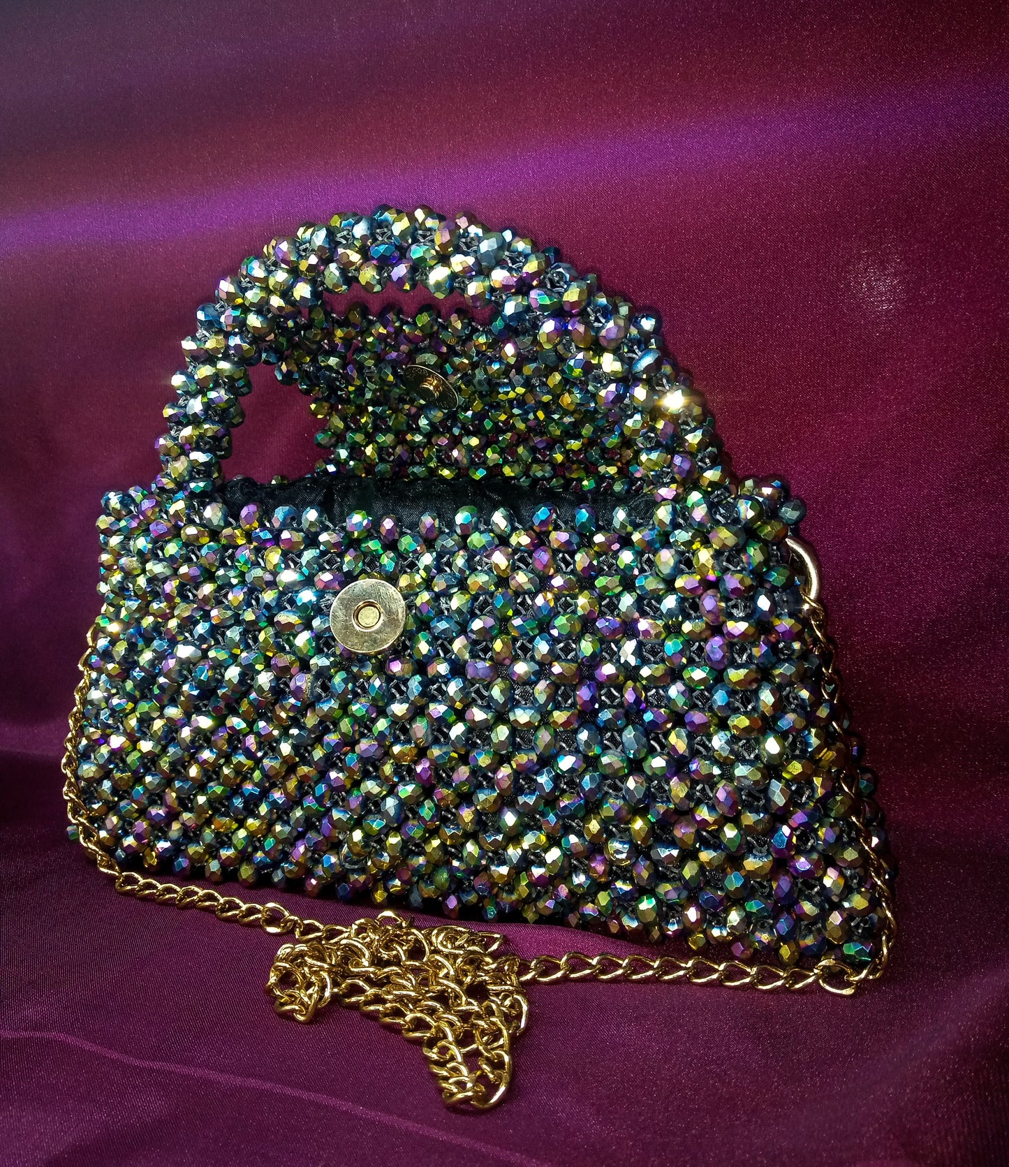 Iridescent Charm Clutch, a sparkling bag for formal events and weddings.