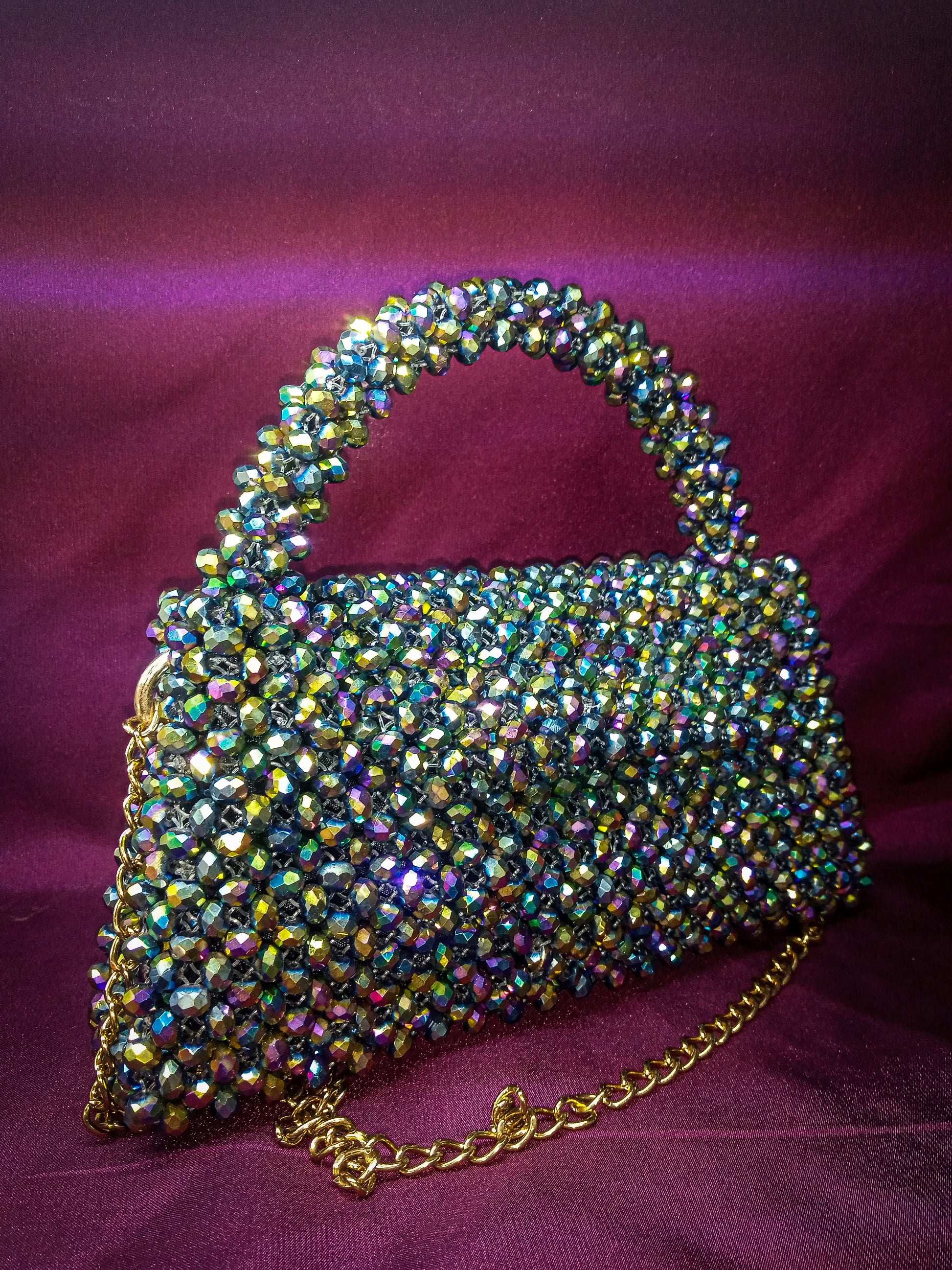 Mystic Gleam Purse, a captivating crystal beaded bag for special occasions.