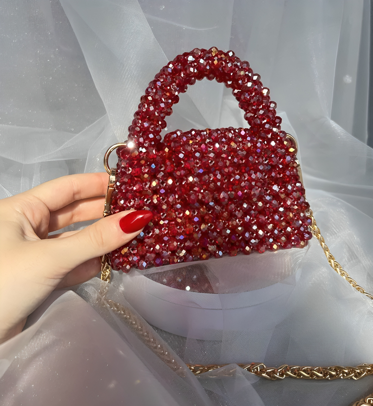 Handcrafted pearl and crystal beaded bags for women, made in Pakistan by skilled artisans, showcasing intricate designs and traditional craftsmanship with beautiful beadwork.