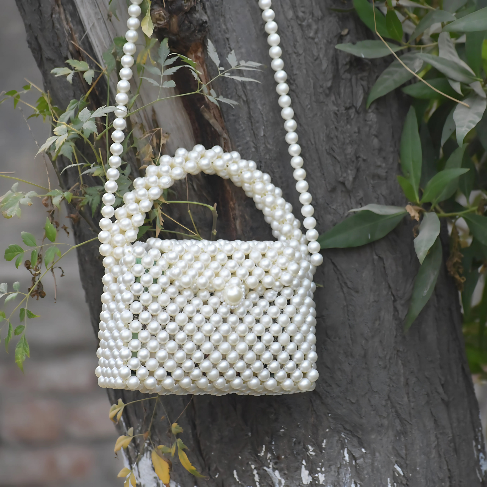 White pearl bag perfect for weddings and parties.