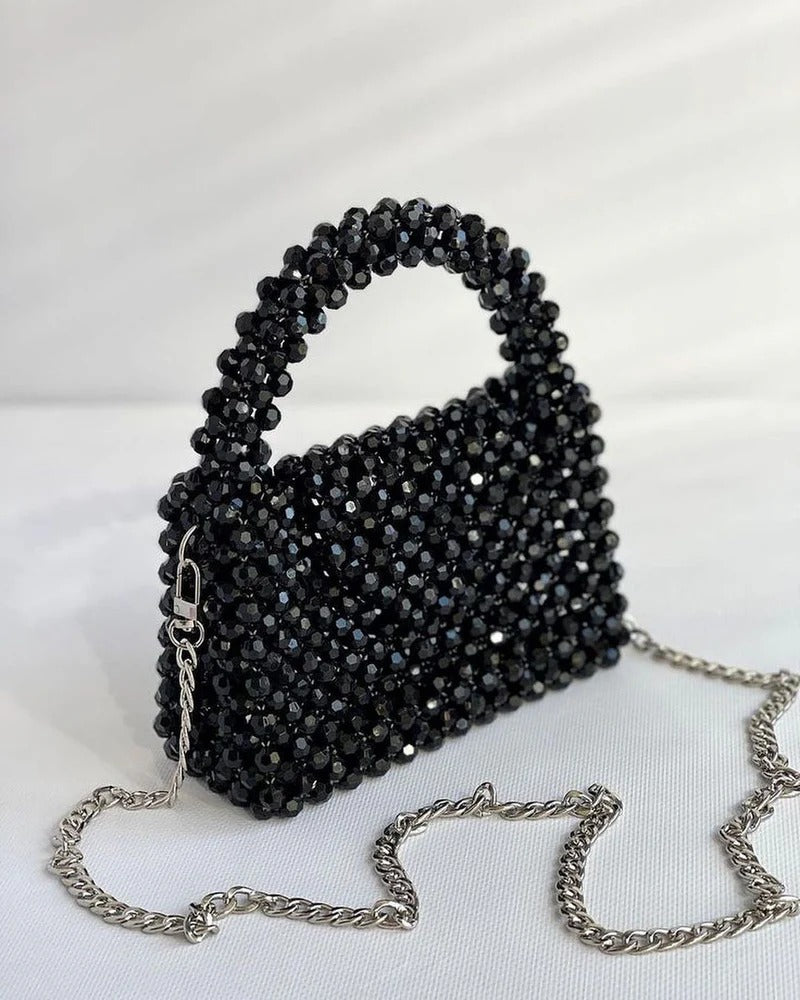 Handcrafted black beaded evening purse – Celesté clutch design