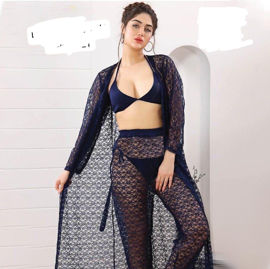 Charming Night Suit for Women - 2 Pcs Lace-Work Nightgown and Robe Set
