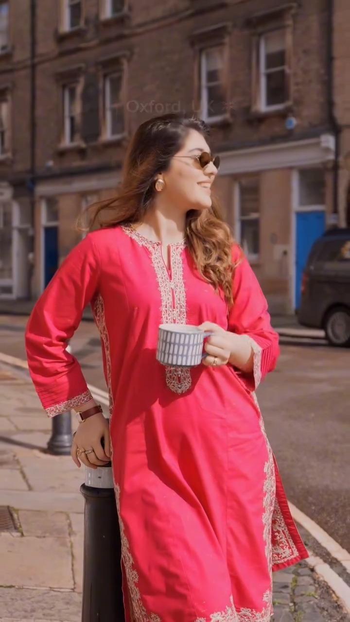 2 Pc Stylish Dhanak Embroidered Women's Stitched Shirt and Trouser Set