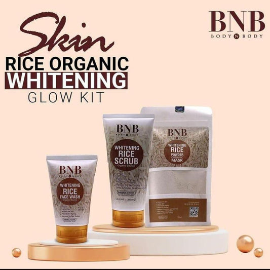 Brightening Rice Facial Kit - 3 Pcs Exfoliator, Face Wash & Mask Set