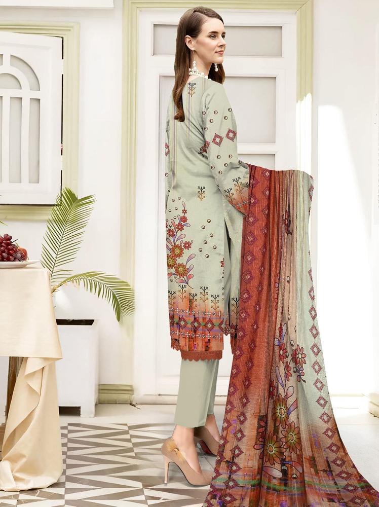 3 Pcs Women's Unstitched Lawn Chikankari Embroidered Suit By Nisha Designer