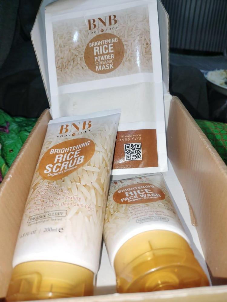 Brightening Rice Facial Kit - 3 Pcs Exfoliator, Face Wash & Mask Set