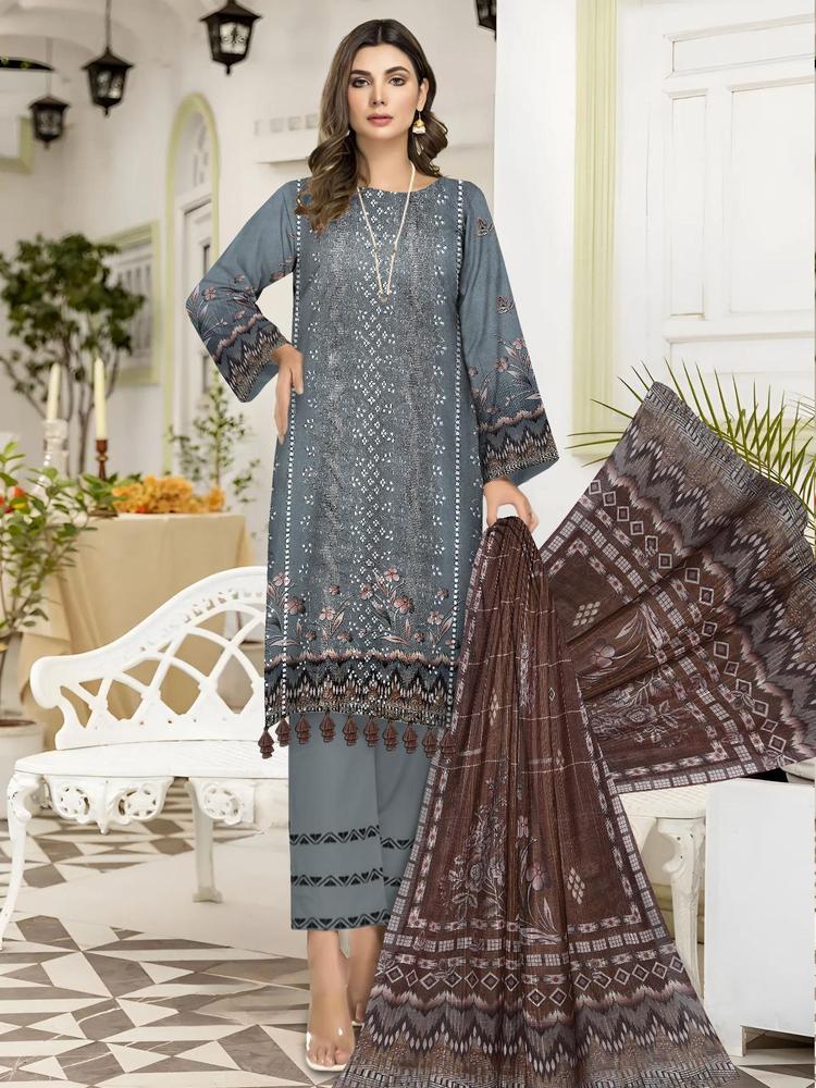 3 Pcs Women's Unstitched Lawn Chikankari Embroidered Suit By Nisha Designer