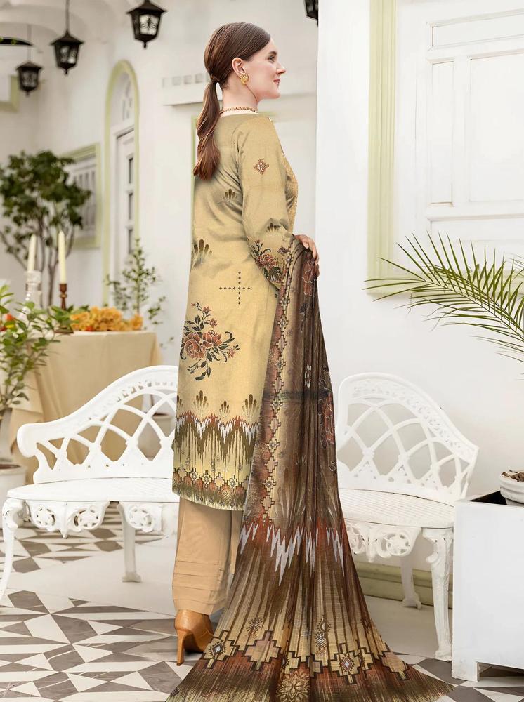 3 Pcs Women's Unstitched Lawn Chikankari Embroidered Suit By Nisha Designer