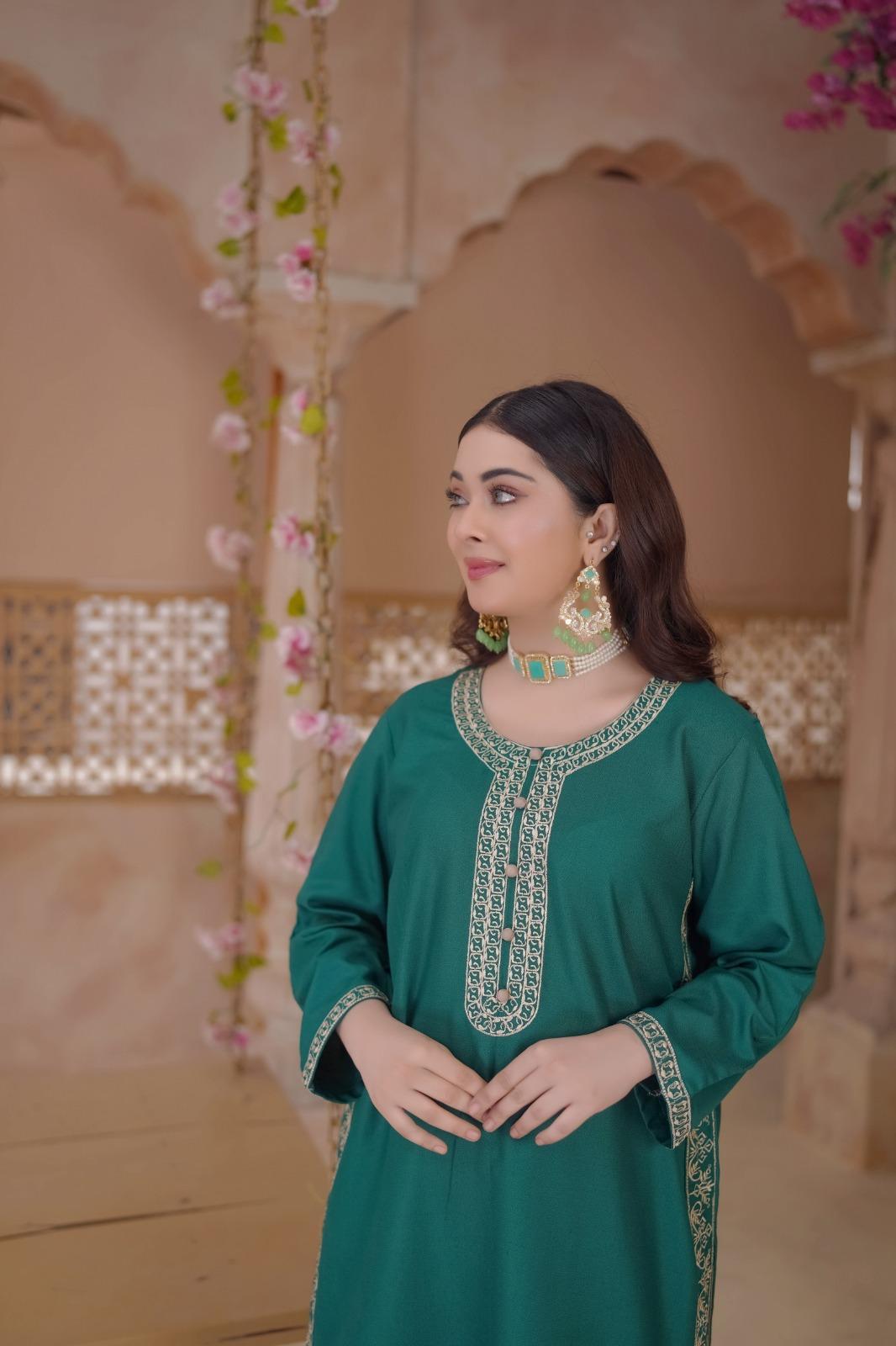 2 Pc Stylish Dhanak Embroidered Women's Stitched Shirt and Trouser Set