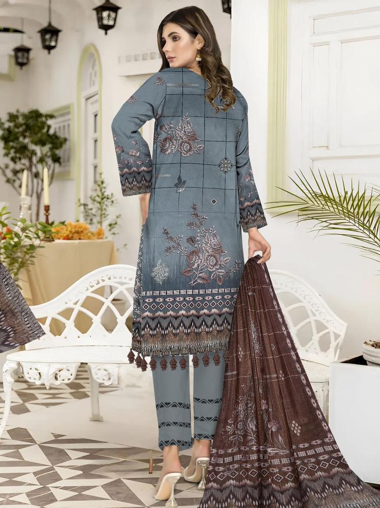 3 Pcs Women's Unstitched Lawn Chikankari Embroidered Suit By Nisha Designer