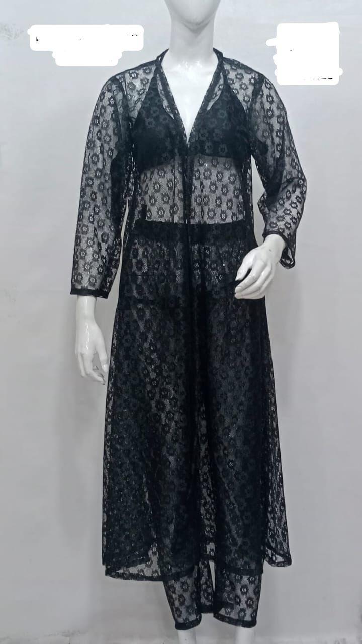 Charming Night Suit for Women - 2 Pcs Lace-Work Nightgown and Robe Set
