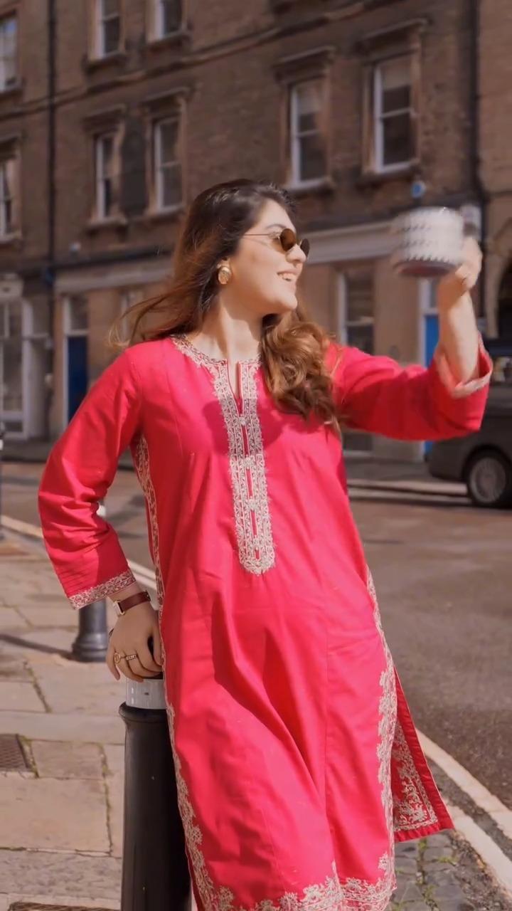 2 Pc Stylish Dhanak Embroidered Women's Stitched Shirt and Trouser Set