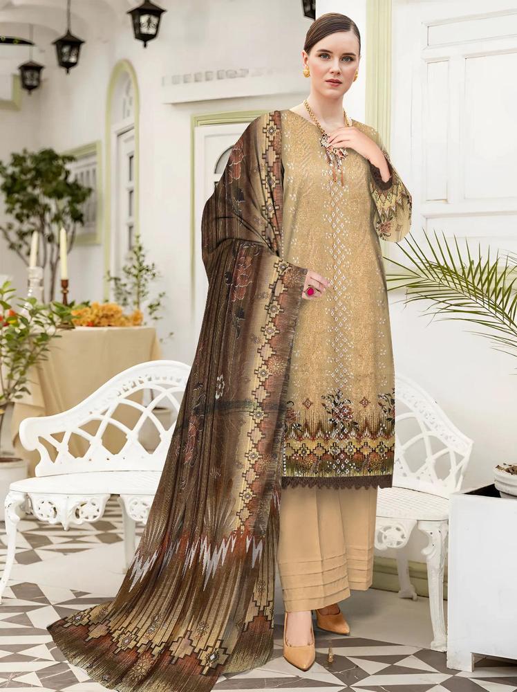 3 Pcs Women's Unstitched Lawn Chikankari Embroidered Suit By Nisha Designer
